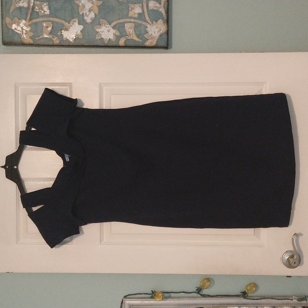 ANTONIO MELANI Navy Cold-Shoulder Sheath Mini Dress
